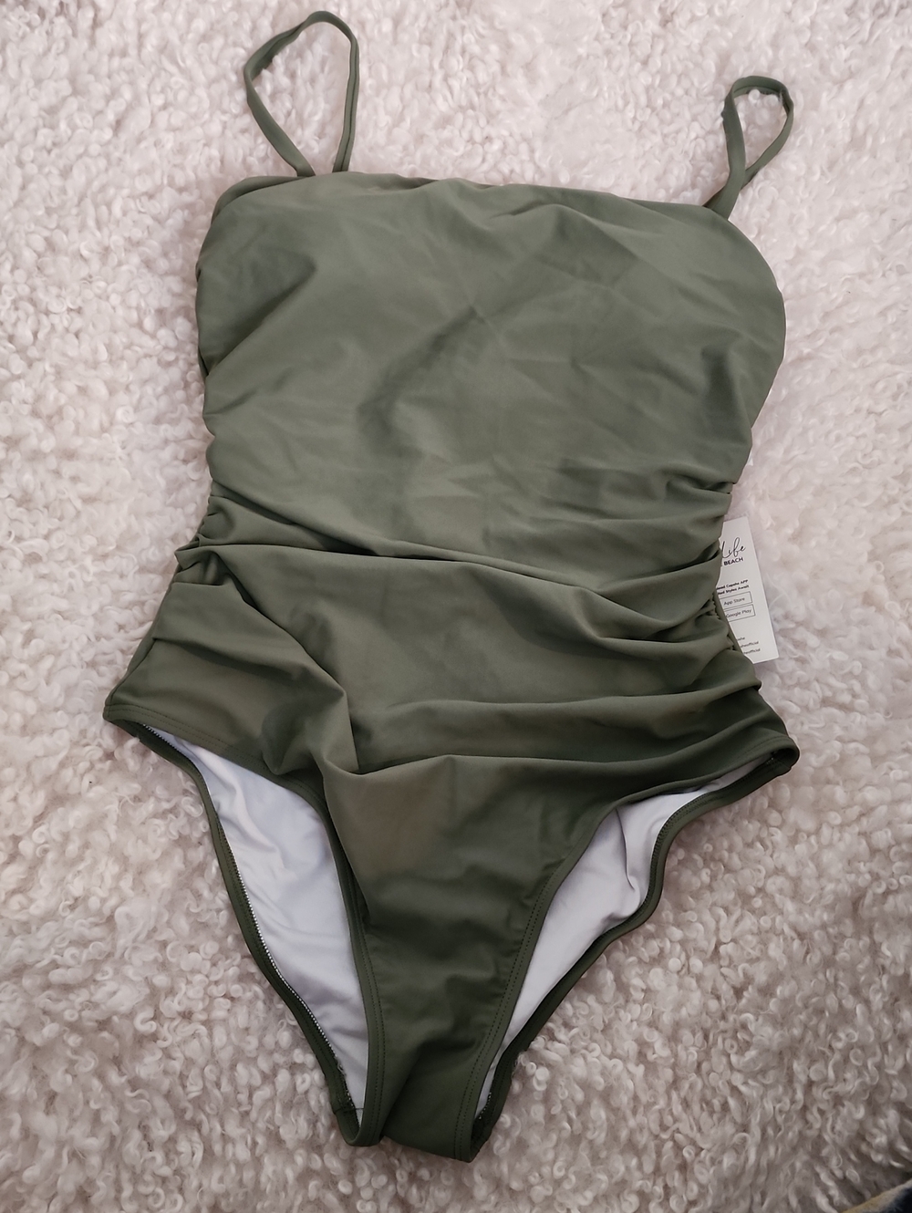 Olive Green Ruched One-Piece Swimsuit.  Shapewear Lining. Size M. Cupshe. NWT